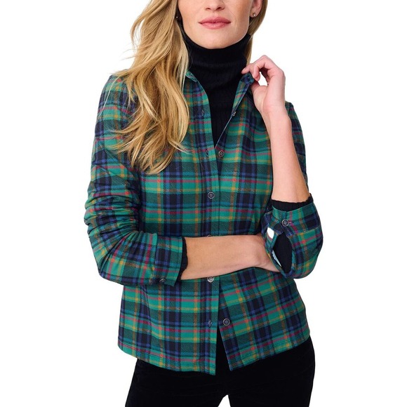 J.McLaughlin Tops - J.McLaughlin Womens Green Plaid Button Down‎ Shirt Stretch Nylon Spandex Medium